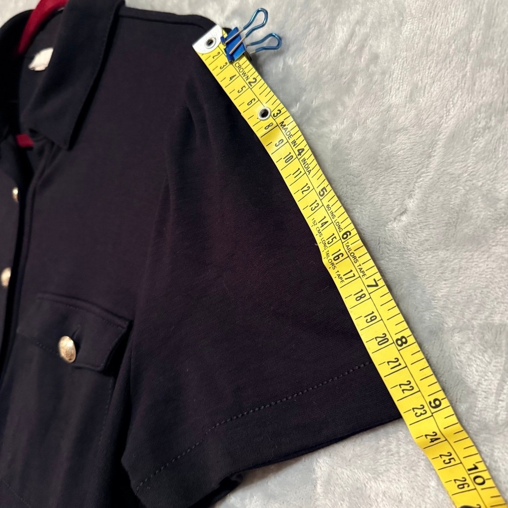 LOFT Shirt Dress Women 12 Black Gold Button Utility Mini Academia - Picture 8 of 9